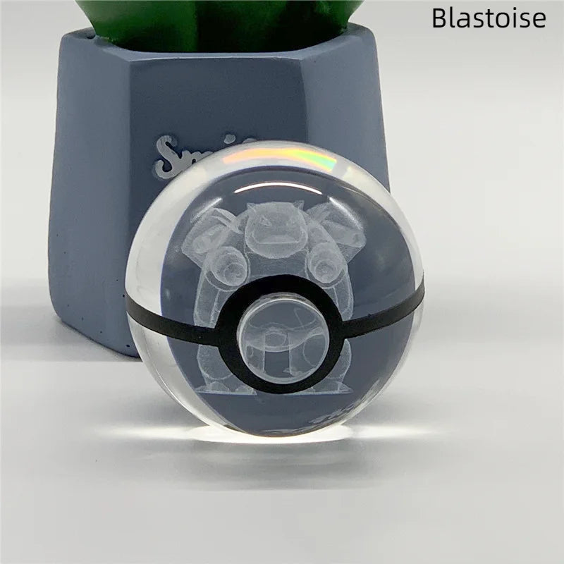 5cm Pokemon 3D Crystal Ball Pikachu Eevee Mewtwo Carving Model LED Color Light Base Children's Gift Fans Toy Birthday Gift