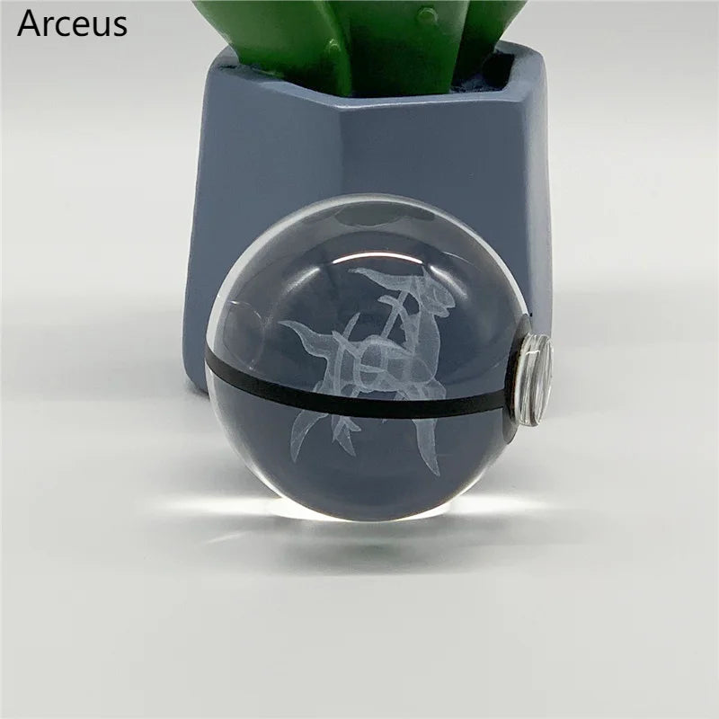 5cm Pokemon 3D Crystal Ball Pikachu Eevee Mewtwo Carving Model LED Color Light Base Children's Gift Fans Toy Birthday Gift