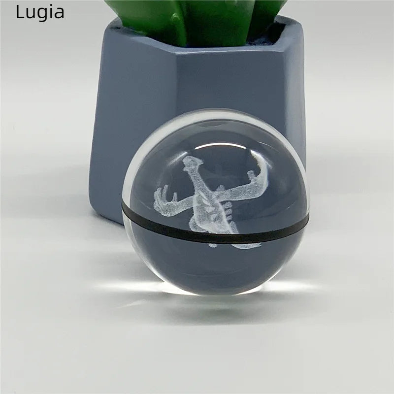 5cm Pokemon 3D Crystal Ball Pikachu Eevee Mewtwo Carving Model LED Color Light Base Children's Gift Fans Toy Birthday Gift