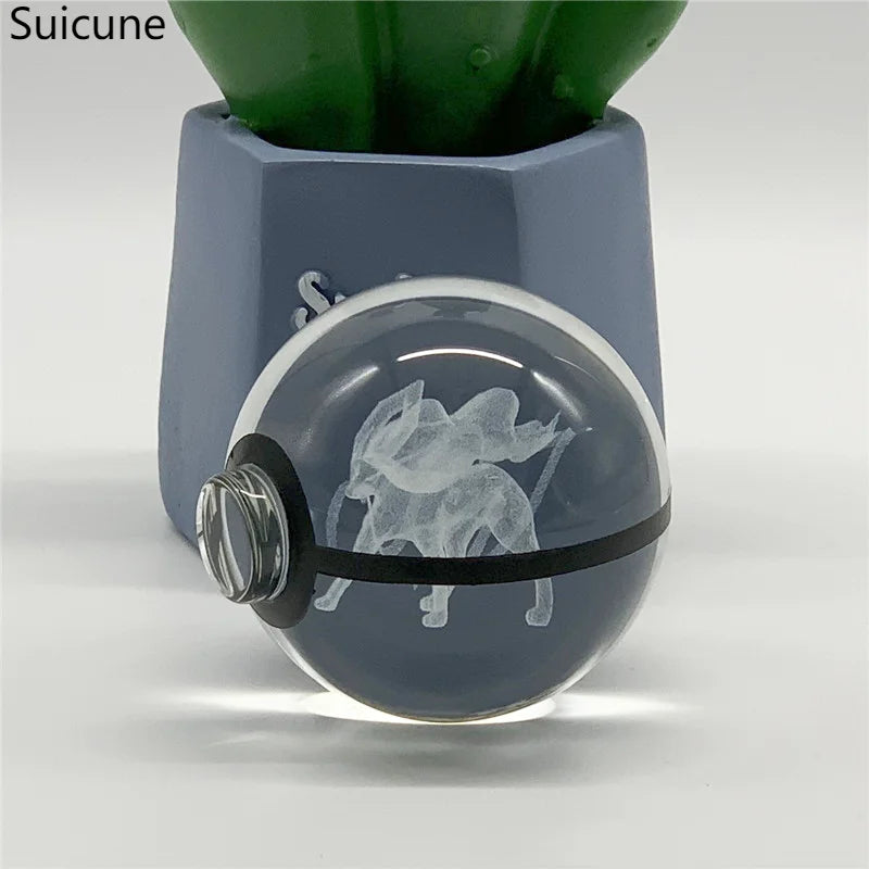 5cm Pokemon 3D Crystal Ball Pikachu Eevee Mewtwo Carving Model LED Color Light Base Children's Gift Fans Toy Birthday Gift