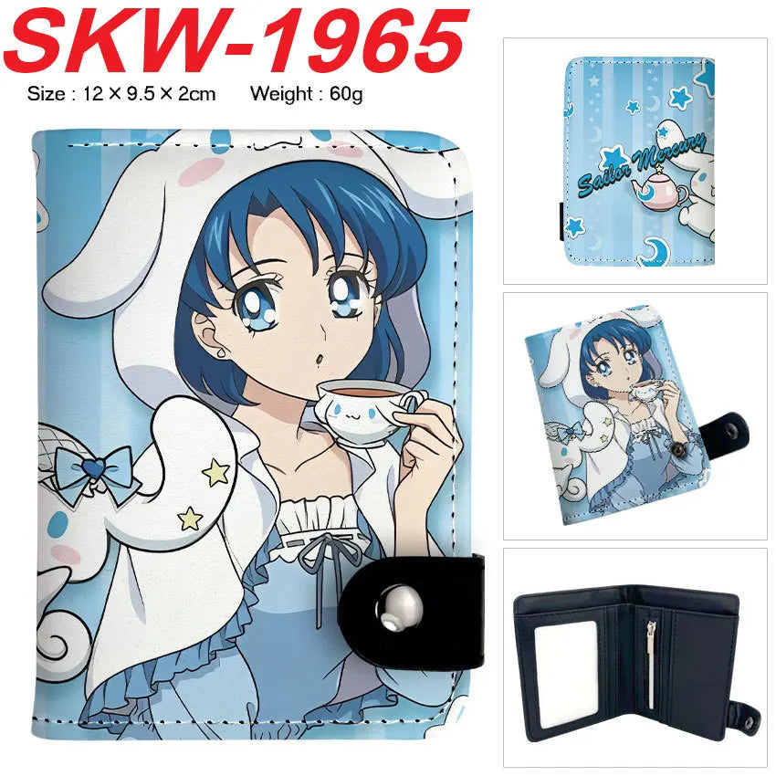 Sailor Moon Anime Print Vertical Snap Wallet  Water Ice Moon Colorful Pocket Card Holder Small Coin Purse