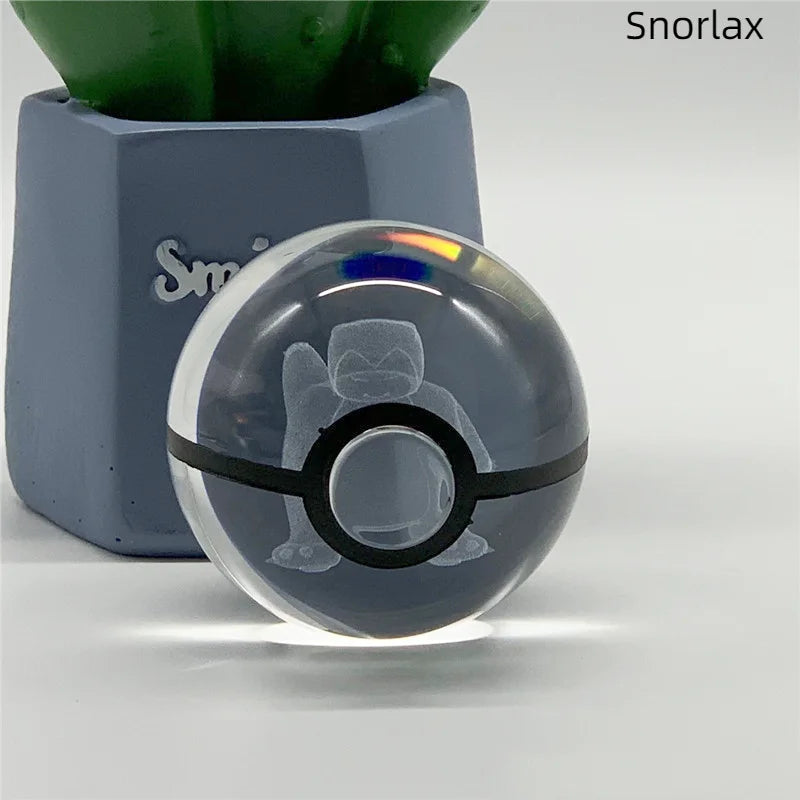 5cm Pokemon 3D Crystal Ball Pikachu Eevee Mewtwo Carving Model LED Color Light Base Children's Gift Fans Toy Birthday Gift