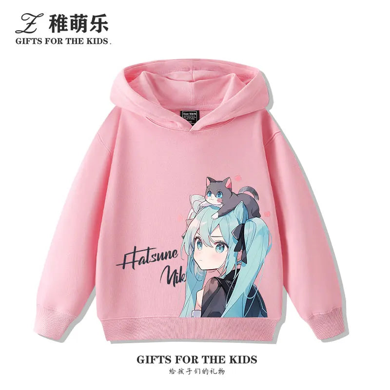 New cartoon Hatsune Miku fashion children's hooded sweatshirt girls fall and winter outdoor comfortable warm hooded sweatshirt