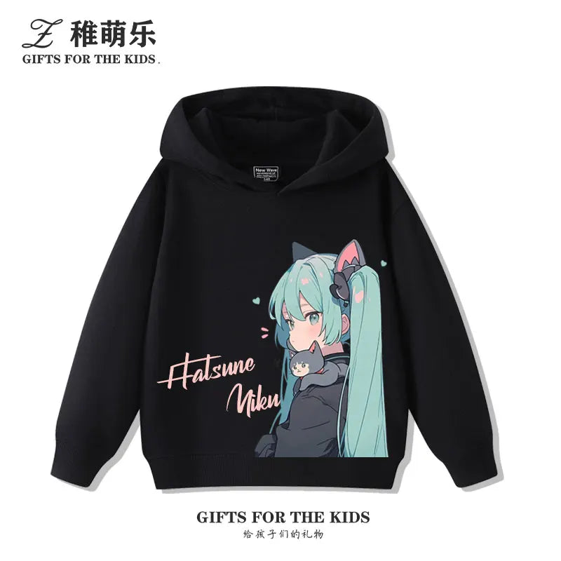 New cartoon Hatsune Miku fashion children's hooded sweatshirt girls fall and winter outdoor comfortable warm hooded sweatshirt