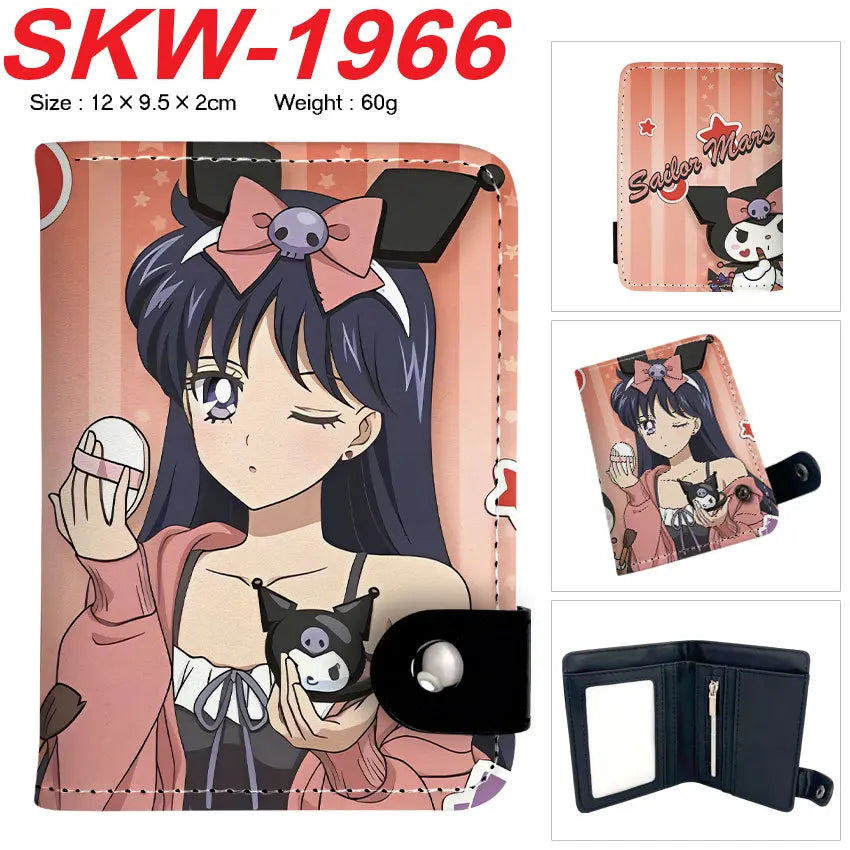 Sailor Moon Anime Print Vertical Snap Wallet  Water Ice Moon Colorful Pocket Card Holder Small Coin Purse