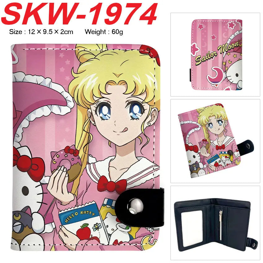 Sailor Moon Anime Print Vertical Snap Wallet  Water Ice Moon Colorful Pocket Card Holder Small Coin Purse