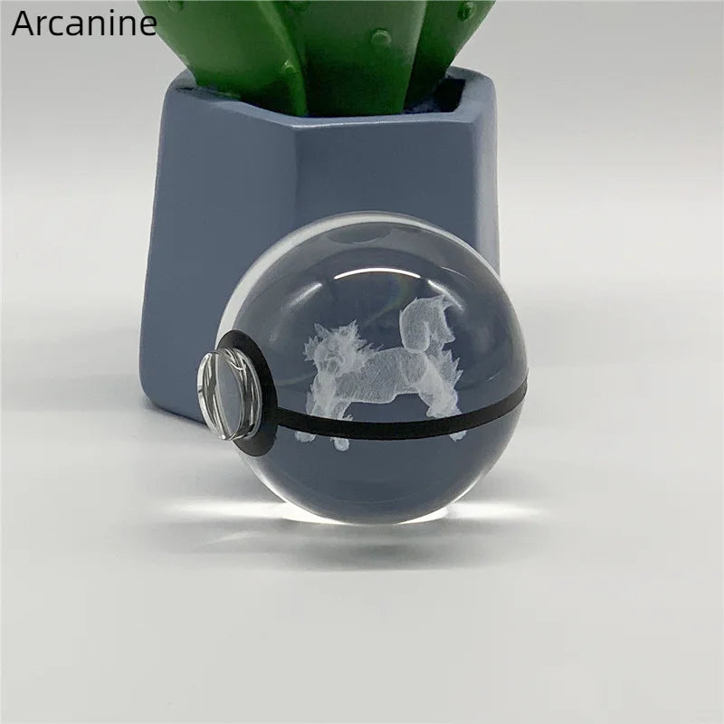 5cm Pokemon 3D Crystal Ball Pikachu Eevee Mewtwo Carving Model LED Color Light Base Children's Gift Fans Toy Birthday Gift