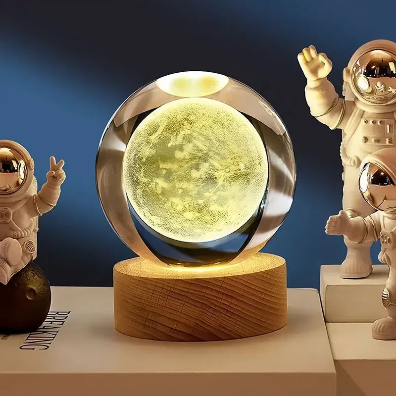 6cm 3D Crystal Ball Glass Ball Planet Earth Wooden Base Solar System Galaxy Astronomy Birthday Gift Home Desktop Decoration