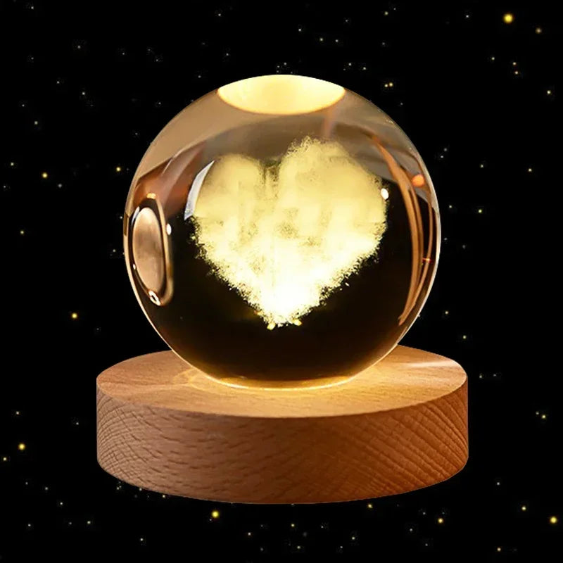 6cm 3D Crystal Ball Glass Ball Planet Earth Wooden Base Solar System Galaxy Astronomy Birthday Gift Home Desktop Decoration