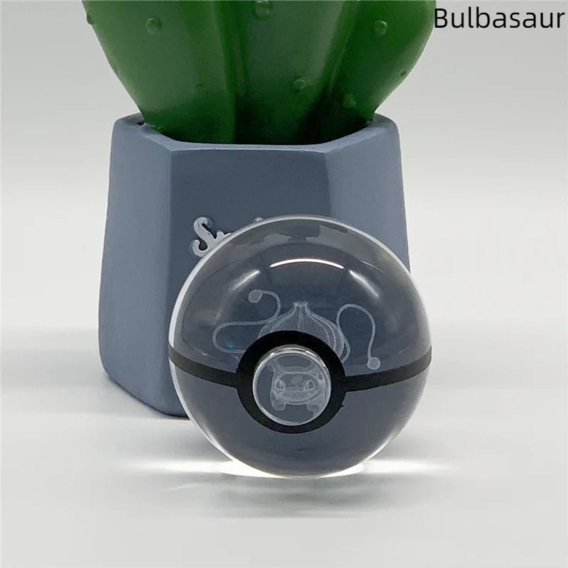 5cm Pokemon 3D Crystal Ball Pikachu Eevee Mewtwo Carving Model LED Color Light Base Children's Gift Fans Toy Birthday Gift