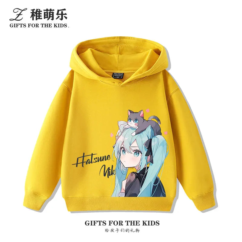 New cartoon Hatsune Miku fashion children's hooded sweatshirt girls fall and winter outdoor comfortable warm hooded sweatshirt