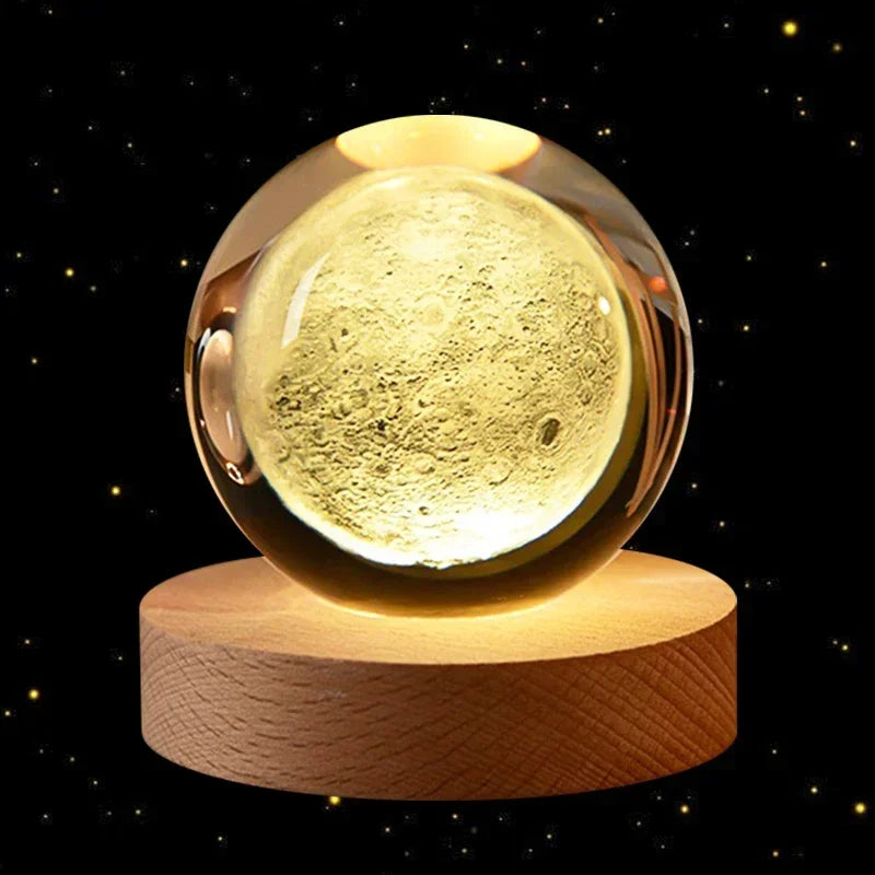 6cm 3D Crystal Ball Glass Ball Planet Earth Wooden Base Solar System Galaxy Astronomy Birthday Gift Home Desktop Decoration