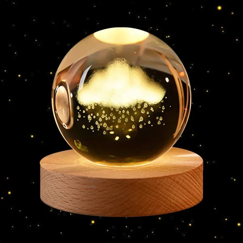 6cm 3D Crystal Ball Glass Ball Planet Earth Wooden Base Solar System Galaxy Astronomy Birthday Gift Home Desktop Decoration