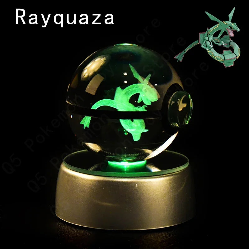 3D Pokemon Crystal Ball 7CM 5CM Mewtwo Pikachu Gengar Crystal Glass Pokemon Ball Pokeball Figure Night Light LED Lamp Base Gift