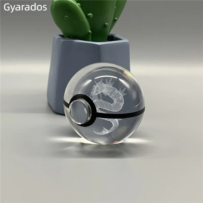 5cm Pokemon 3D Crystal Ball Pikachu Eevee Mewtwo Carving Model LED Color Light Base Children's Gift Fans Toy Birthday Gift