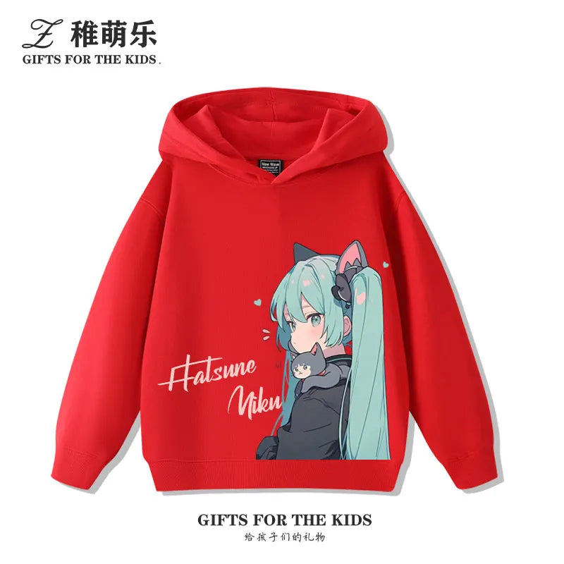 New cartoon Hatsune Miku fashion children's hooded sweatshirt girls fall and winter outdoor comfortable warm hooded sweatshirt