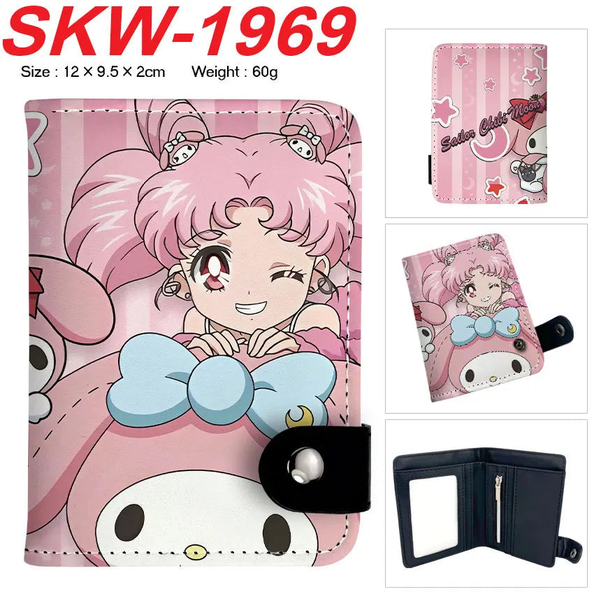 Sailor Moon Anime Print Vertical Snap Wallet  Water Ice Moon Colorful Pocket Card Holder Small Coin Purse