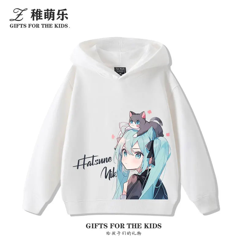 New cartoon Hatsune Miku fashion children's hooded sweatshirt girls fall and winter outdoor comfortable warm hooded sweatshirt