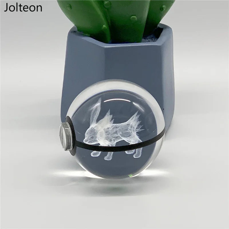 5cm Pokemon 3D Crystal Ball Pikachu Eevee Mewtwo Carving Model LED Color Light Base Children's Gift Fans Toy Birthday Gift