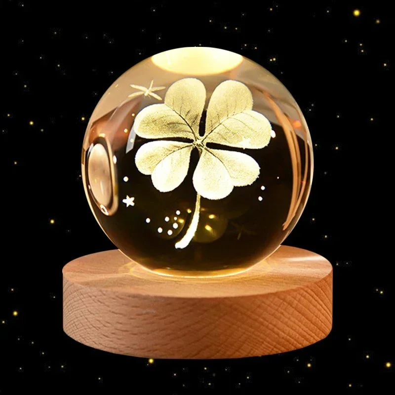 6cm 3D Crystal Ball Glass Ball Planet Earth Wooden Base Solar System Galaxy Astronomy Birthday Gift Home Desktop Decoration