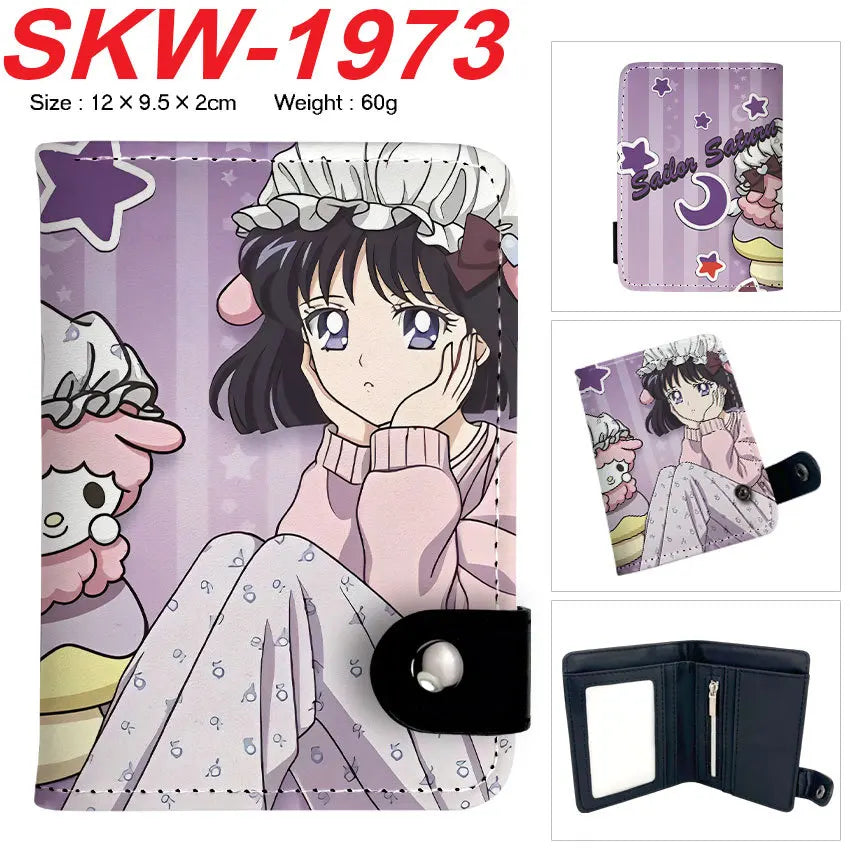 Sailor Moon Anime Print Vertical Snap Wallet  Water Ice Moon Colorful Pocket Card Holder Small Coin Purse