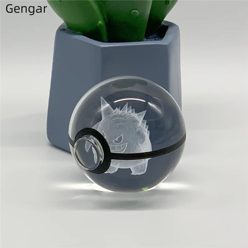 5cm Pokemon 3D Crystal Ball Pikachu Eevee Mewtwo Carving Model LED Color Light Base Children's Gift Fans Toy Birthday Gift