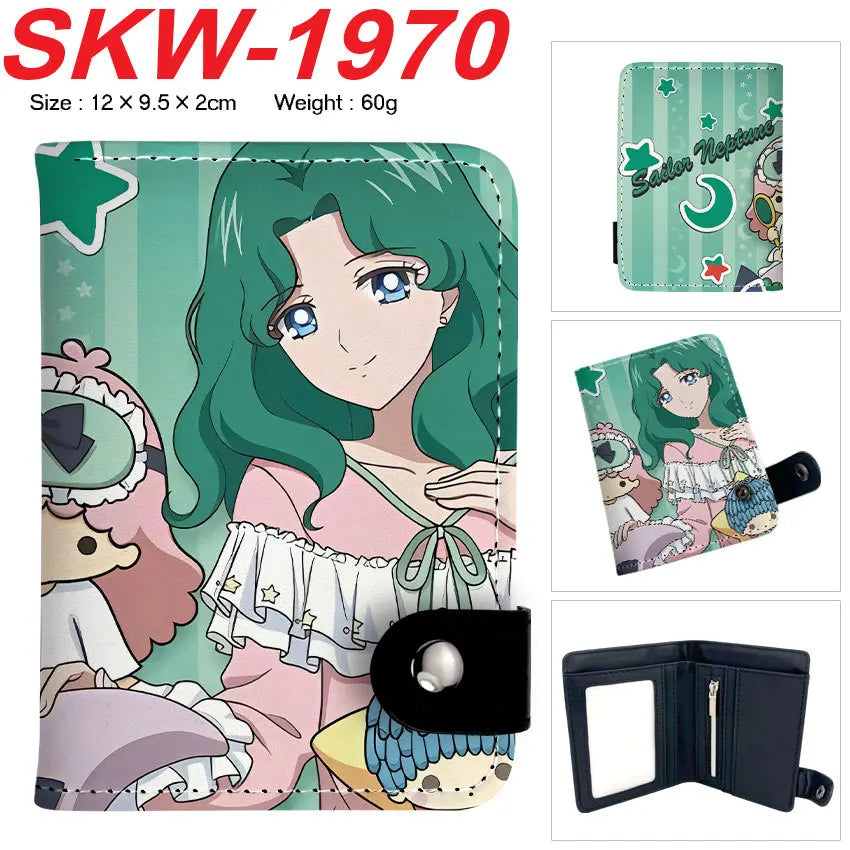 Sailor Moon Anime Print Vertical Snap Wallet  Water Ice Moon Colorful Pocket Card Holder Small Coin Purse