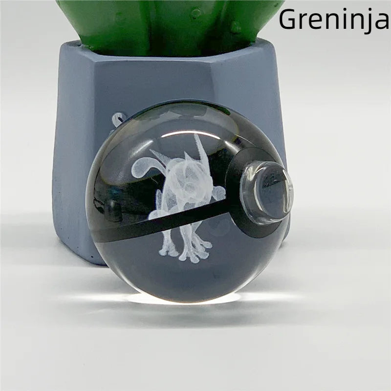 5cm Pokemon 3D Crystal Ball Pikachu Eevee Mewtwo Carving Model LED Color Light Base Children's Gift Fans Toy Birthday Gift