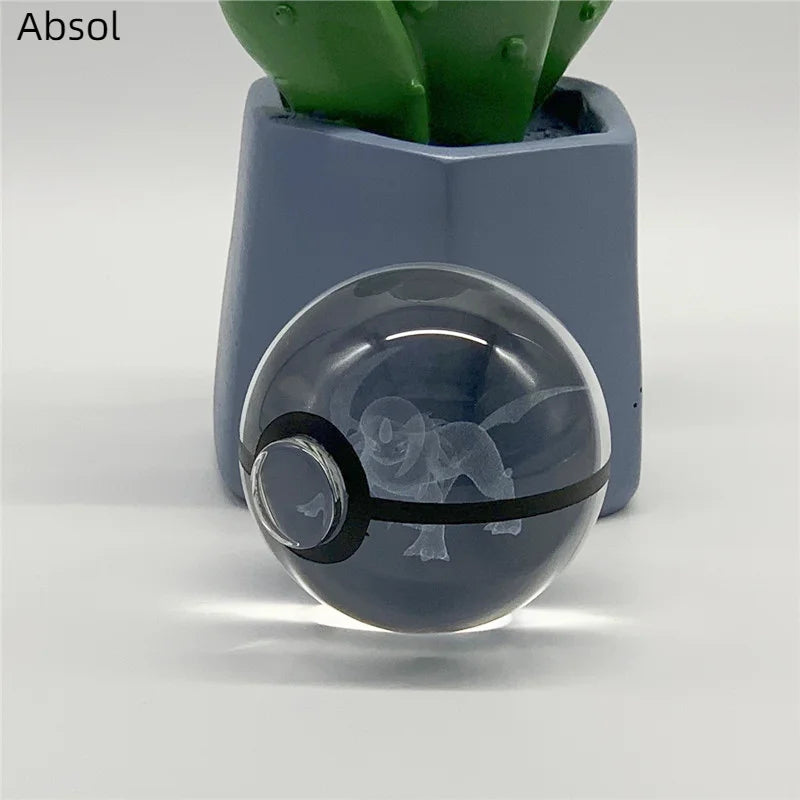 5cm Pokemon 3D Crystal Ball Pikachu Eevee Mewtwo Carving Model LED Color Light Base Children's Gift Fans Toy Birthday Gift