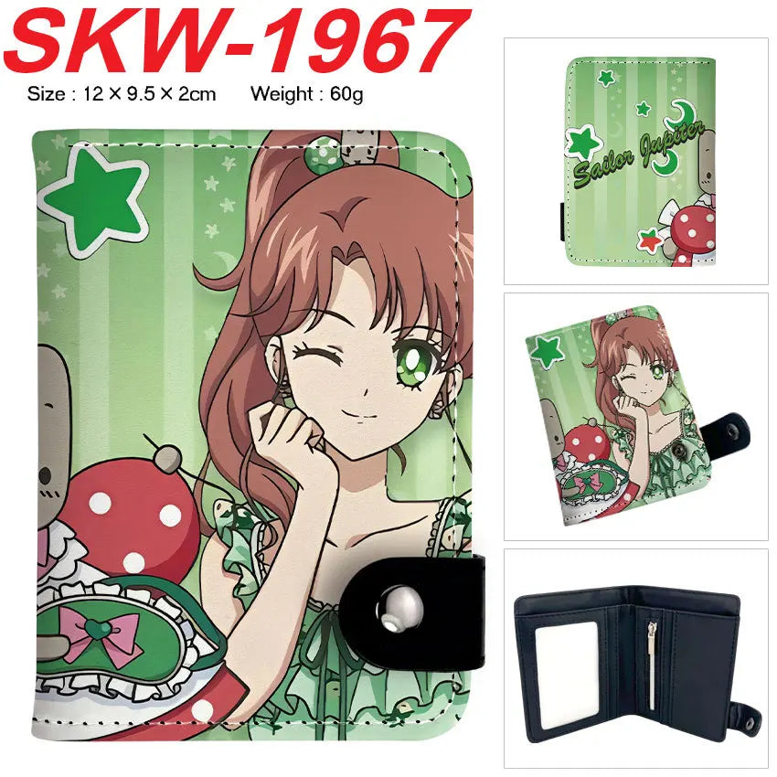 Sailor Moon Anime Print Vertical Snap Wallet  Water Ice Moon Colorful Pocket Card Holder Small Coin Purse