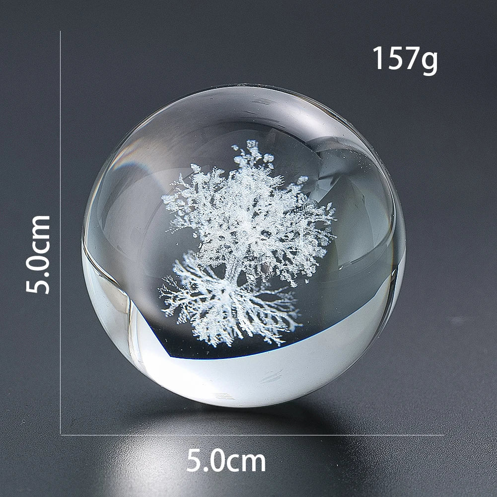 50mm Tree of Life Crystal Ball 3D Laser Engraved Paperweight Yoga Meditation Healing Glass Ball Sphere Globe Home Decor Figurine