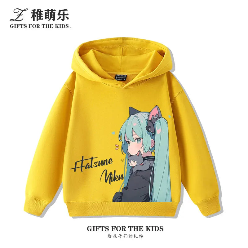 New cartoon Hatsune Miku fashion children's hooded sweatshirt girls fall and winter outdoor comfortable warm hooded sweatshirt