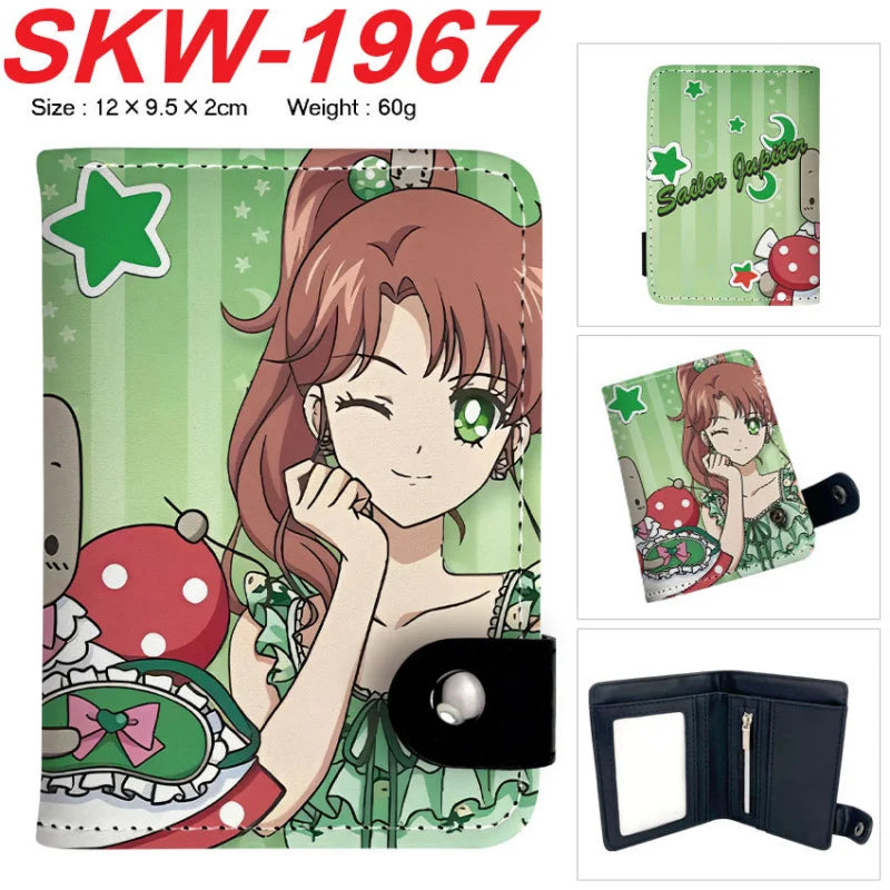 Sailor Moon Anime Print Vertical Snap Wallet  Water Ice Moon Colorful Pocket Card Holder Small Coin Purse