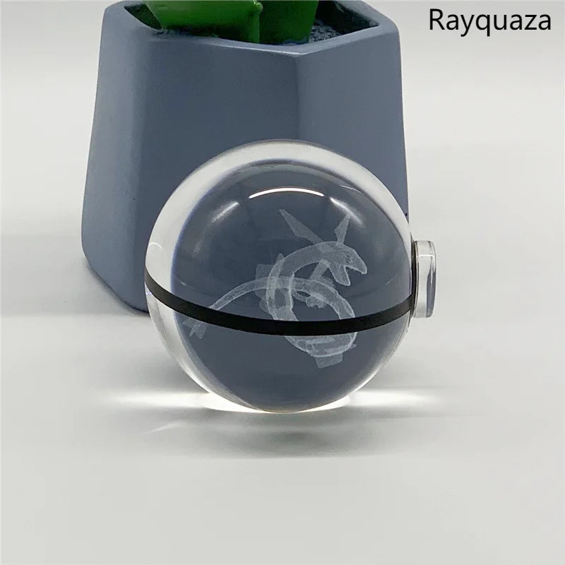 5cm Pokemon 3D Crystal Ball Pikachu Eevee Mewtwo Carving Model LED Color Light Base Children's Gift Fans Toy Birthday Gift
