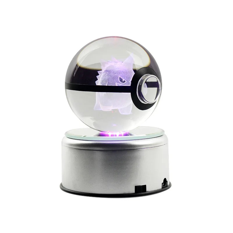 5cm Pokemon 3D Crystal Ball Pikachu Eevee Mewtwo Carving Model LED Color Light Base Children's Gift Fans Toy Birthday Gift
