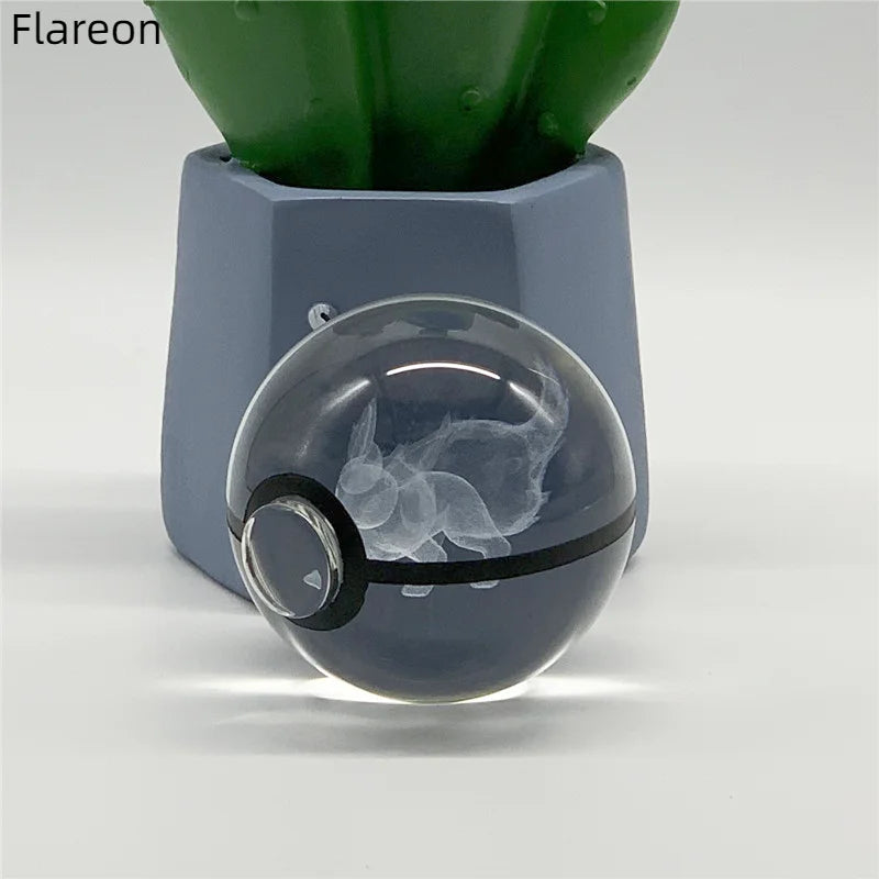 5cm Pokemon 3D Crystal Ball Pikachu Eevee Mewtwo Carving Model LED Color Light Base Children's Gift Fans Toy Birthday Gift