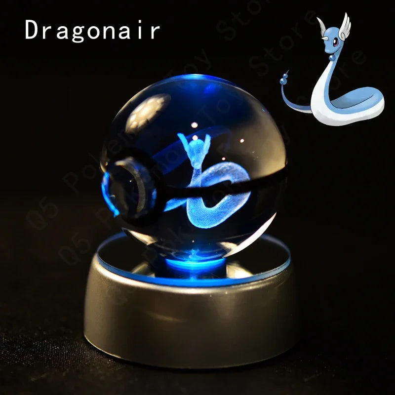 3D Pokemon Crystal Ball 7CM 5CM Mewtwo Pikachu Gengar Crystal Glass Pokemon Ball Pokeball Figure Night Light LED Lamp Base Gift