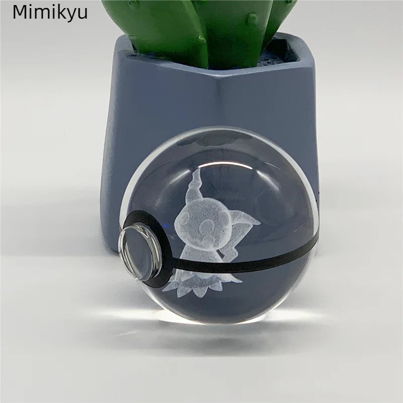 5cm Pokemon 3D Crystal Ball Pikachu Eevee Mewtwo Carving Model LED Color Light Base Children's Gift Fans Toy Birthday Gift