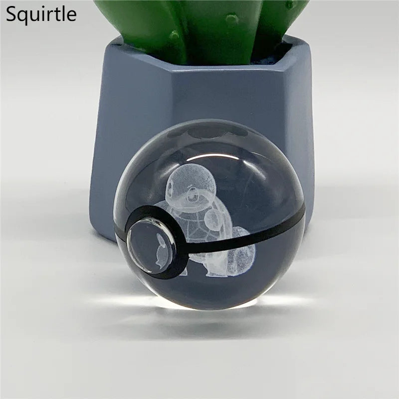 5cm Pokemon 3D Crystal Ball Pikachu Eevee Mewtwo Carving Model LED Color Light Base Children's Gift Fans Toy Birthday Gift
