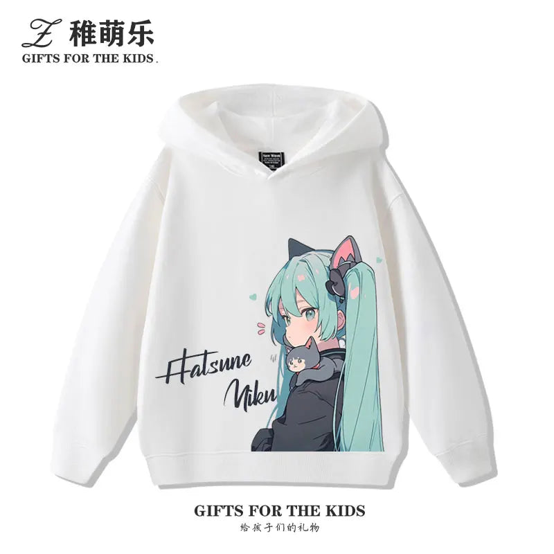 New cartoon Hatsune Miku fashion children's hooded sweatshirt girls fall and winter outdoor comfortable warm hooded sweatshirt
