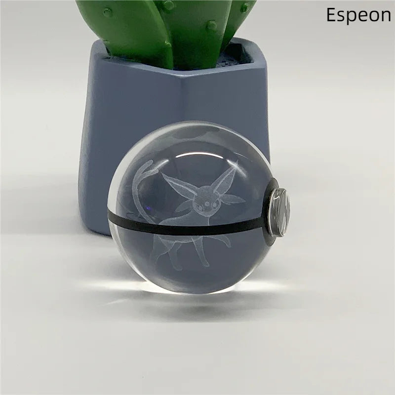 5cm Pokemon 3D Crystal Ball Pikachu Eevee Mewtwo Carving Model LED Color Light Base Children's Gift Fans Toy Birthday Gift