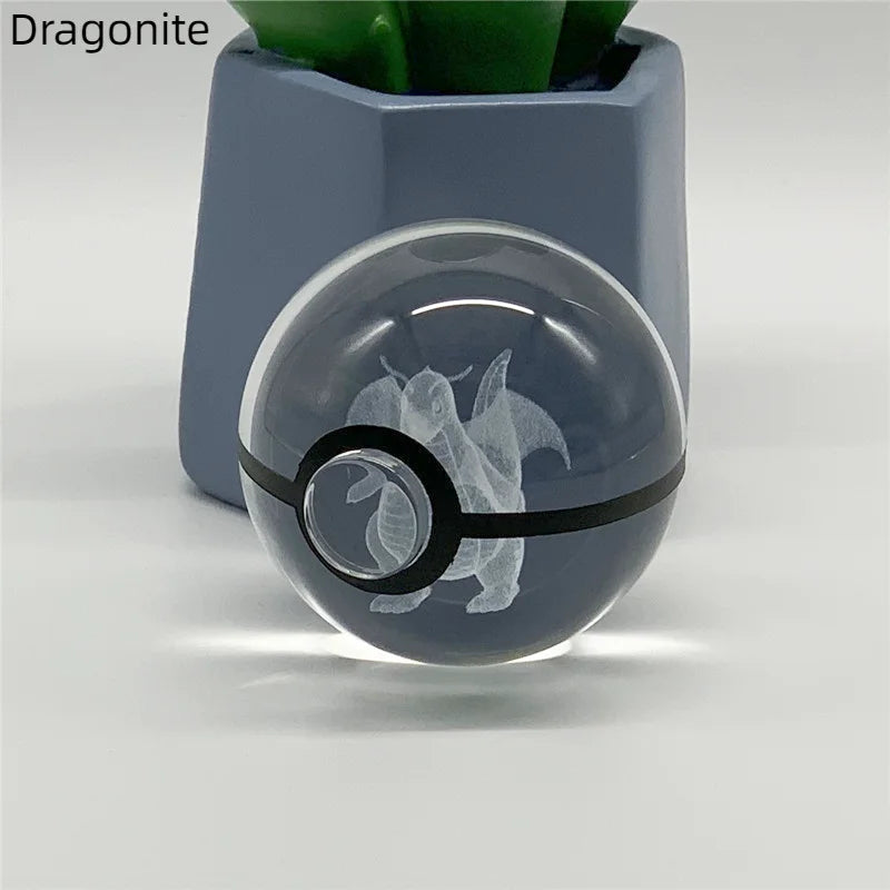 5cm Pokemon 3D Crystal Ball Pikachu Eevee Mewtwo Carving Model LED Color Light Base Children's Gift Fans Toy Birthday Gift