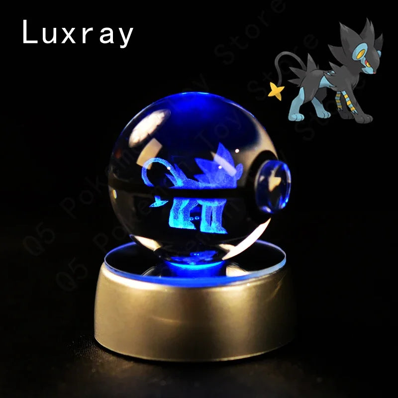 3D Pokemon Crystal Ball 7CM 5CM Mewtwo Pikachu Gengar Crystal Glass Pokemon Ball Pokeball Figure Night Light LED Lamp Base Gift