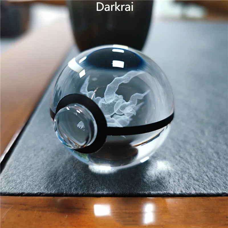 5cm Pokemon 3D Crystal Ball Pikachu Eevee Mewtwo Carving Model LED Color Light Base Children's Gift Fans Toy Birthday Gift