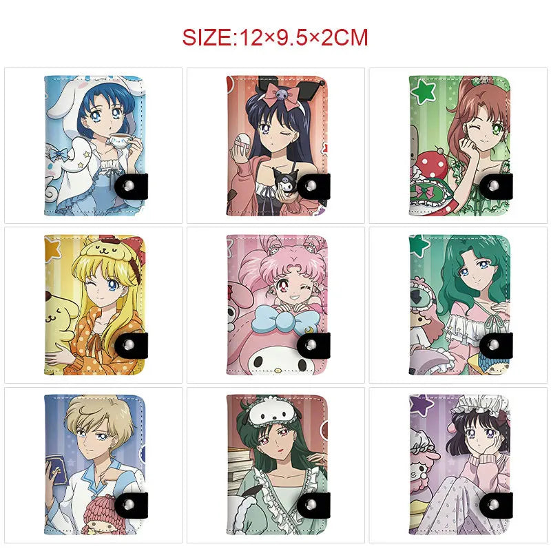 Sailor Moon Anime Print Vertical Snap Wallet  Water Ice Moon Colorful Pocket Card Holder Small Coin Purse