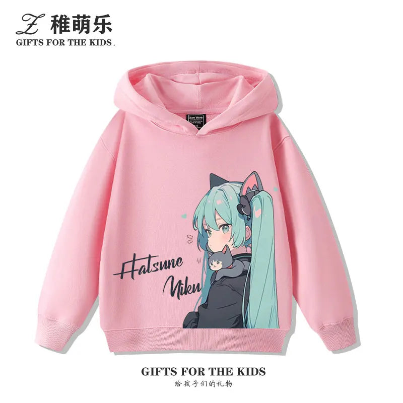 New cartoon Hatsune Miku fashion children's hooded sweatshirt girls fall and winter outdoor comfortable warm hooded sweatshirt