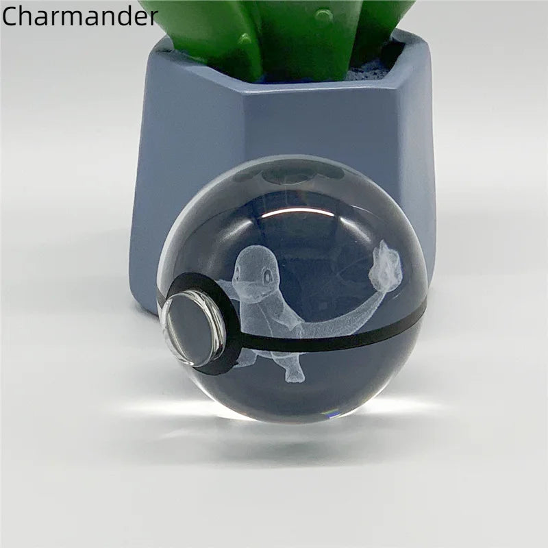 5cm Pokemon 3D Crystal Ball Pikachu Eevee Mewtwo Carving Model LED Color Light Base Children's Gift Fans Toy Birthday Gift